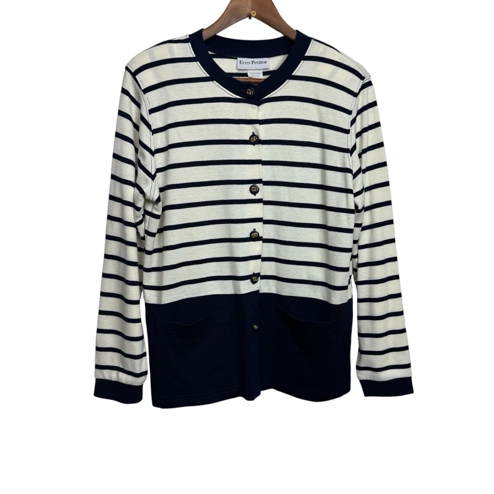 Striped Cardigan with Navy Accents Nautical costal Grandma‎
